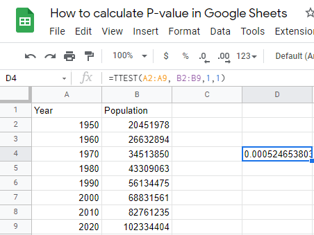 Q4 How to calculate p-value in google sheets