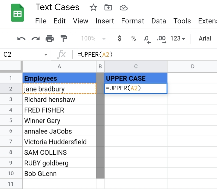 1 Change Text Case in Google Sheets