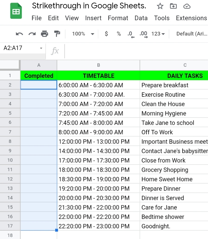 10 Strikethrough Format in Google Sheets