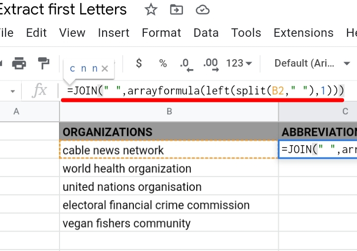 11 Extract the First Letter of Each Word in Google Sheets