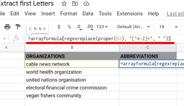 17 Extract the First Letter of Each Word in Google Sheets