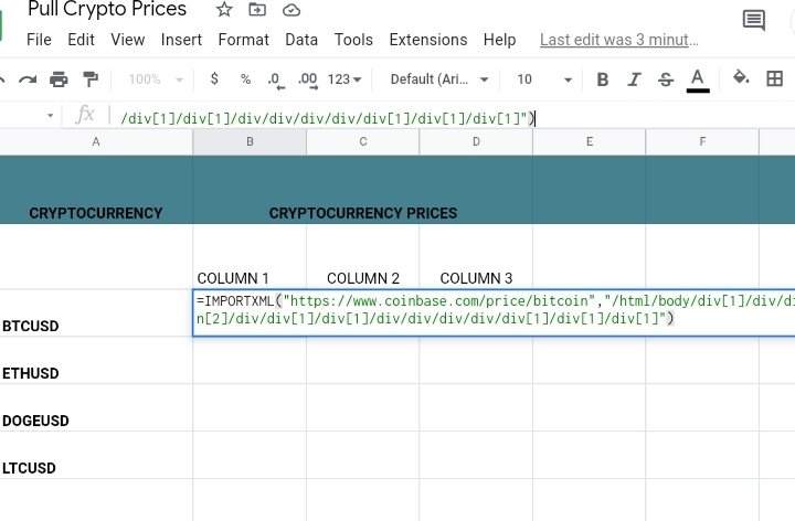 how to pull cryptocurrency market prices into google sheetsfrom