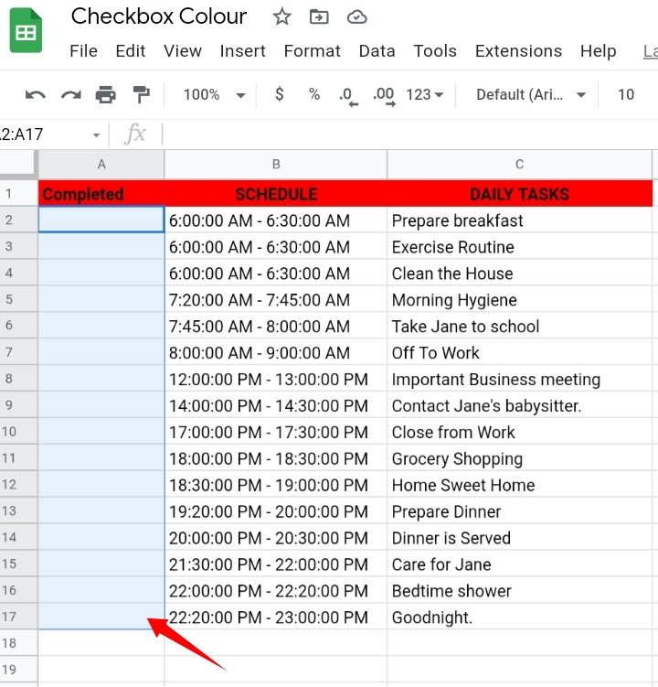 2 Change the Checkbox color while Toggling in Google Sheets