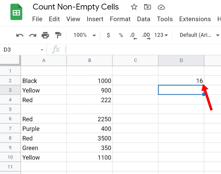 2 How To Count the Non-Empty Cells in Google Sheets