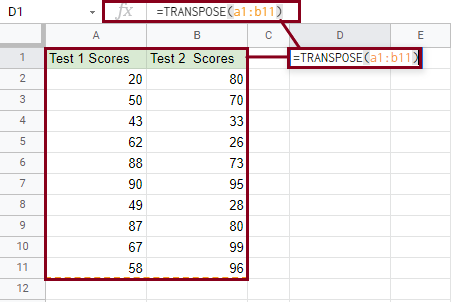 2 How to Use TRANSPOSE Function in Google Sheets