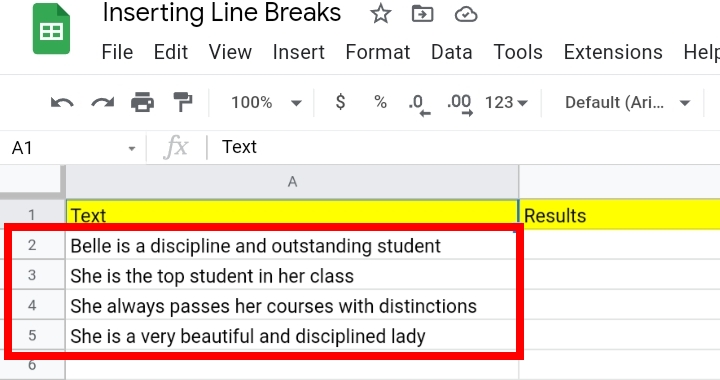 2 Insert a Line Break in Google Sheets