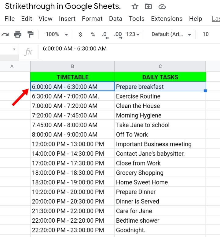 2 Strikethrough Format in Google Sheets