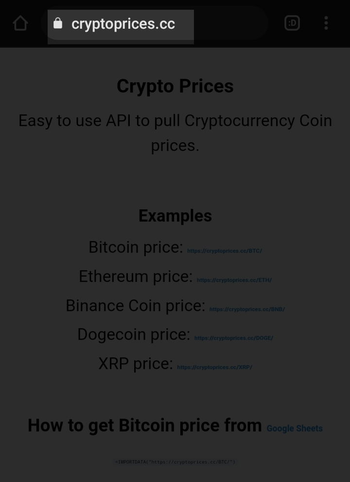 google sheets cryptocurrency price