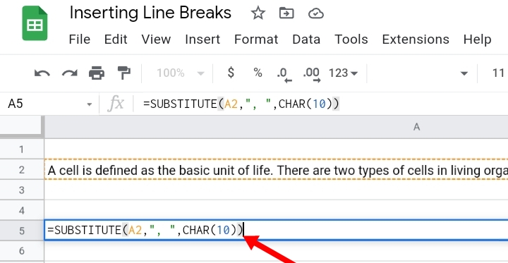 20 Insert a Line Break in Google Sheets