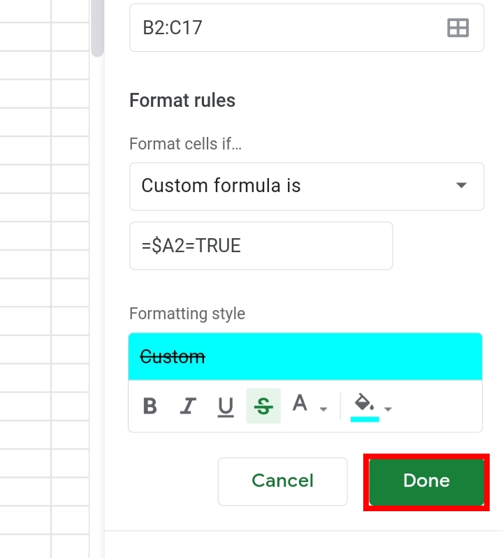 21 Strikethrough Format in Google Sheets