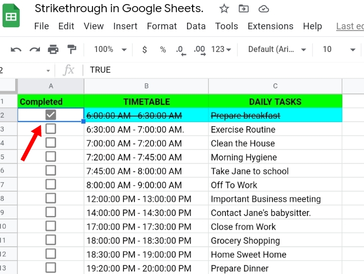 22 Strikethrough Format in Google Sheets