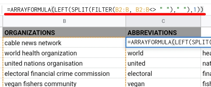 23 Extract the First Letter of Each Word in Google Sheets