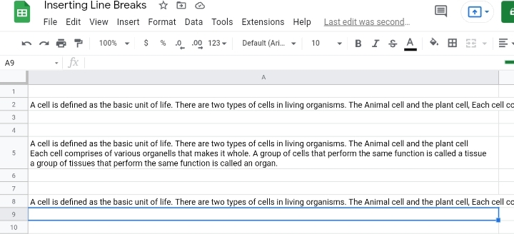 23 Insert a Line Break in Google Sheets