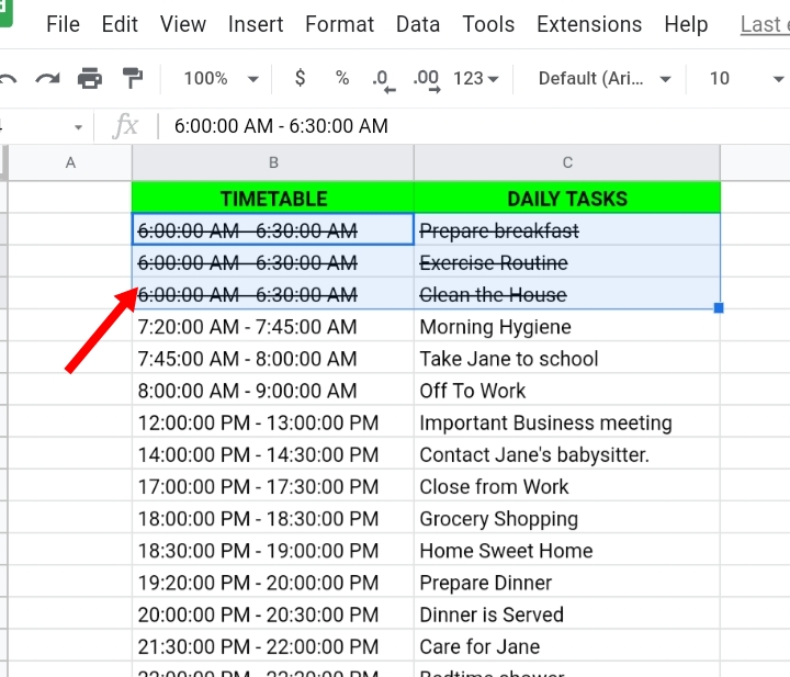 24 Strikethrough Format in Google Sheets