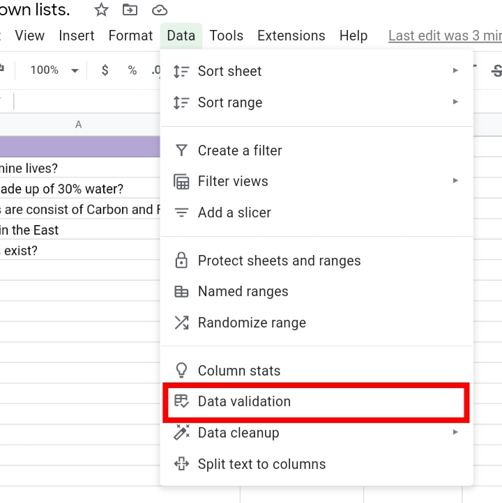 how to insert a drop down list in google sheets