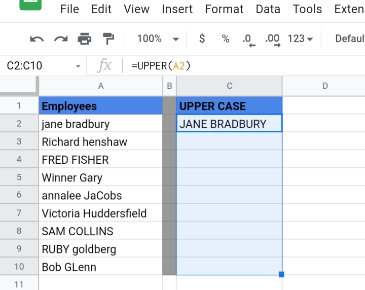 3 Change Text Case in Google Sheets