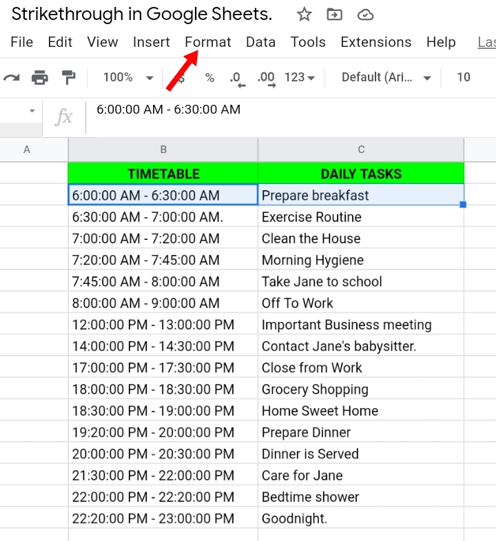 3 Strikethrough Format in Google Sheets