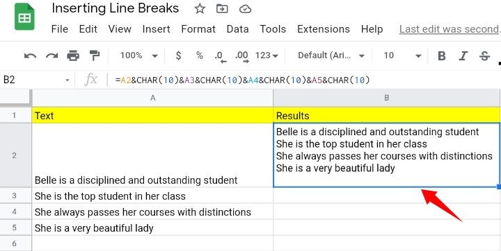 4 Insert a Line Break in Google Sheets