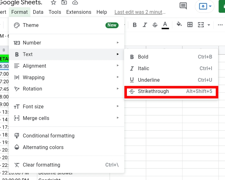 5 Strikethrough Format in Google Sheets