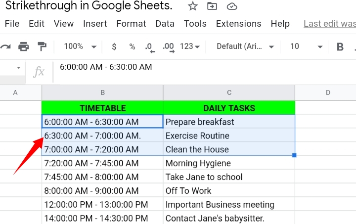 7 Strikethrough Format in Google Sheets