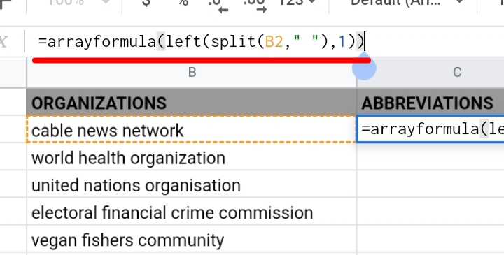 9 extract the First Letter of Each Word in Google Sheets