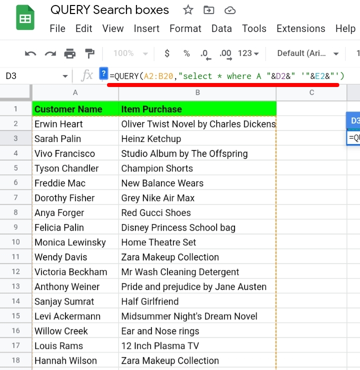 10How To Create Search Boxes Using The Query Function In Google Sheets