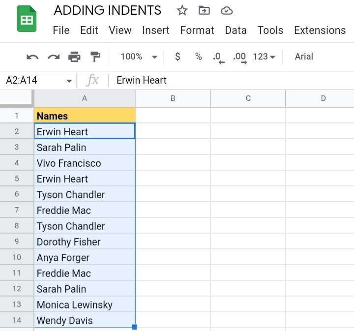 2Step By Step Guide On How You Add Indent Into Cells In Google Sheets