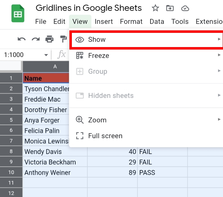 4How To Hide And Show Gridlines In Google Sheets