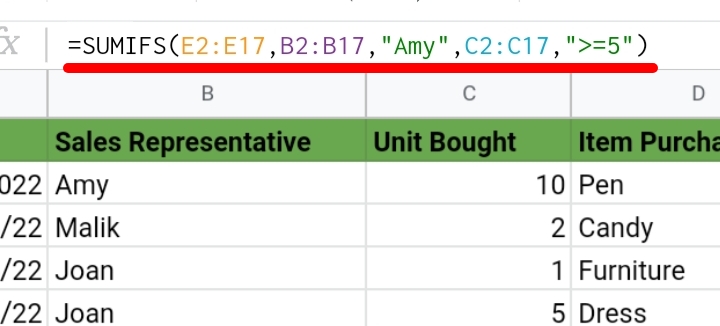 6 SUMIFS Google Sheets